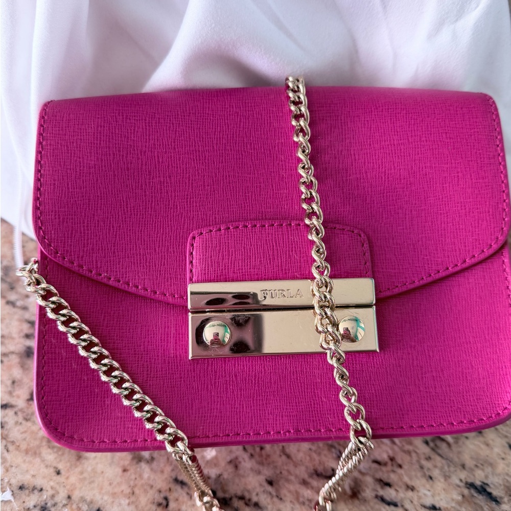 Furla Fuchsia Crossbody Bag with Gold Chain